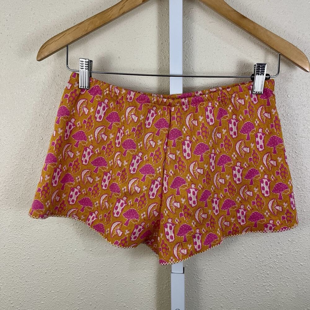 The Red Eye Mushroom Print Shorts Size 11 Vintage 70s Boho Retro Festival Groovy - Picture 2 of 3